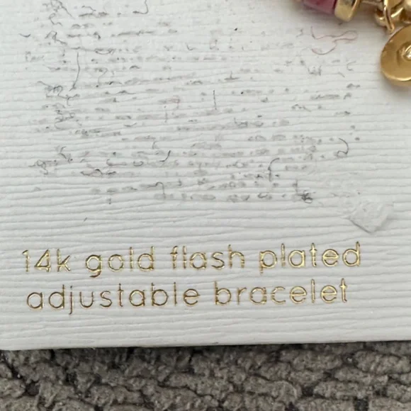 Unwritten Gold and Pink Beaded Bracelet 14 gold flash plated adjustable bracelet - Picture 4 of 4